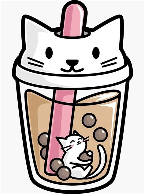 Boba bubble tea with straw background cartoon vector. 'Bubble Tea with White Cute Kawaii Cat Inside' Sticker by BobaTeaMe in 2020 | Cute animal ...