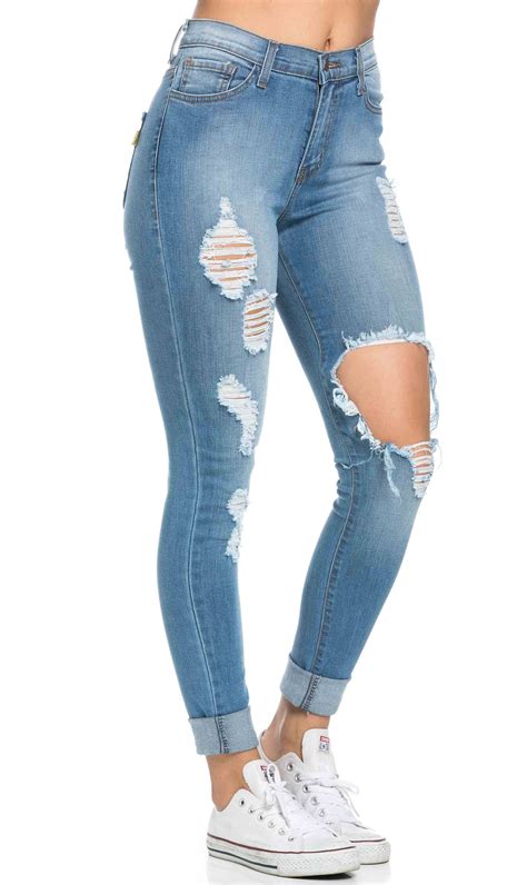 High Waisted Distressed Skinny Jeans In Blue Plus Sizes Available Soho Girl Cute Ripped