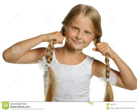 Pretty Girl The Blonde Holding Itself For Braid Stock Image Image Of