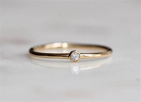 14k Gold Tiny Diamond Bezel Ring
