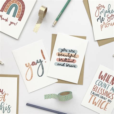 Pack Of 6 Encouraging Cards Notecard Set Hand Lettered Etsy Hand