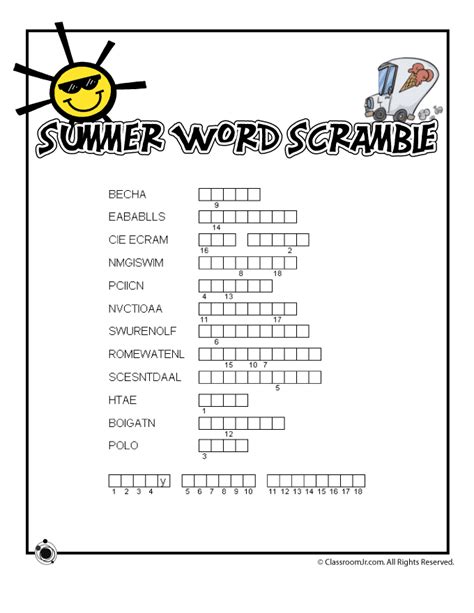 This first crossword puzzle is at a grade 2 level. Summer Word Scramble (With images) | Summer words, Summer ...
