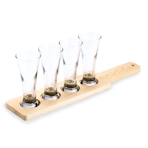Libbey Craft Brews Beer Flight 4 Glass Set With Natural Wood Paddle
