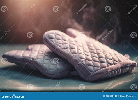 A Pair Of Oven Mitts Sitting On Top Of A Table Stock Illustration