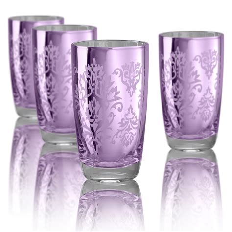 Artland Inc Silver Brocade Hiball Glasses Set Of 4 Lavender Drinking Glass