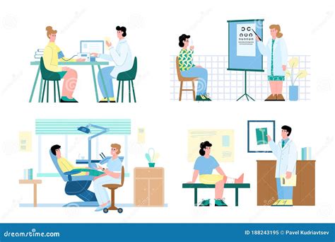 Collection Of Colorful Flat Vector Illustrations Of Medical Examination