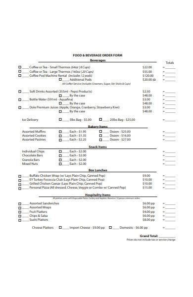 Free 51 Food And Beverage Order Forms In Pdf Ms Word