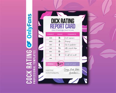 Editable Onlyfans Dick Rating Report Card Template For Fansly Niteflirt Adult Contents Cam