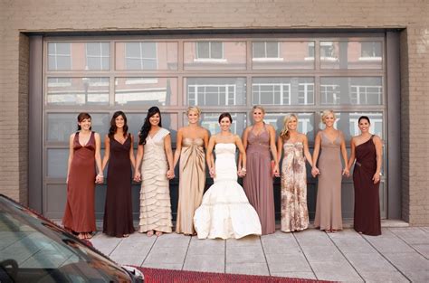 unique wedding idea bridesmaids wearing different dresses a wedding blog