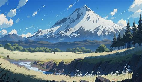 Spring Grassland Snow Mountain Illustration Background Spring