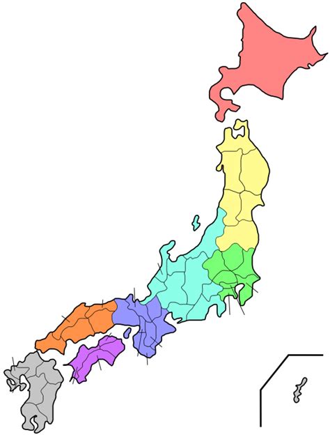 Map of japan multicolor states/provinces. Blank Map Japan Prefectures