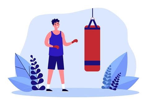 Premium Vector Cartoon Boxer Standing In Front Of Punching Bag Man