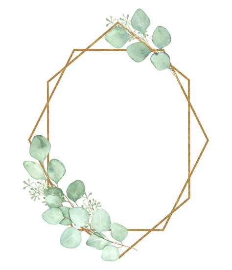 Watercolor Eucalyptus Frames Watercolor Clipart With Gold Geometric