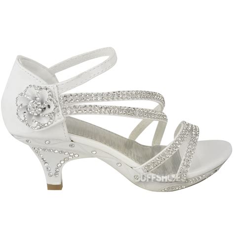 Girls Silver Glitter Diamante Flower Bridesmaid Wedding Party Shoes Uk