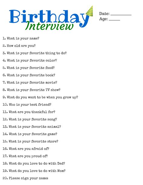 Birthday Interview Questions And Printable