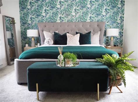 The most common emerald green accent material is metal. Emerald Greens... | Grey and gold bedroom, Bedroom green ...