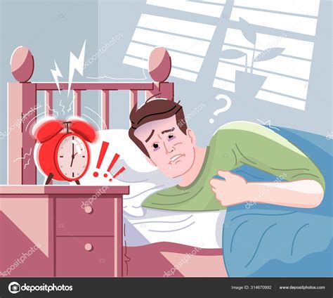 Everyday Morning Stress Flat Vector Illustration Young Man Waking Up