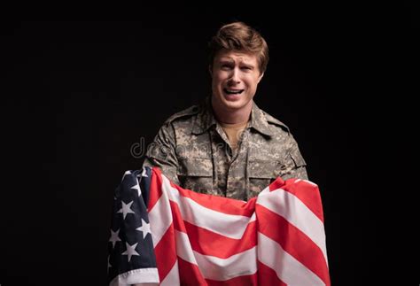Sad Military Young Man Crying Stock Image Image Of Flag Sedate