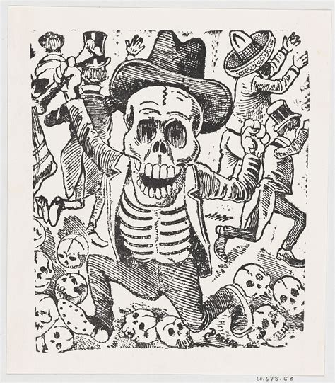 José Guadalupe Posada A Skeleton Holding A Bone And Leaping Over A