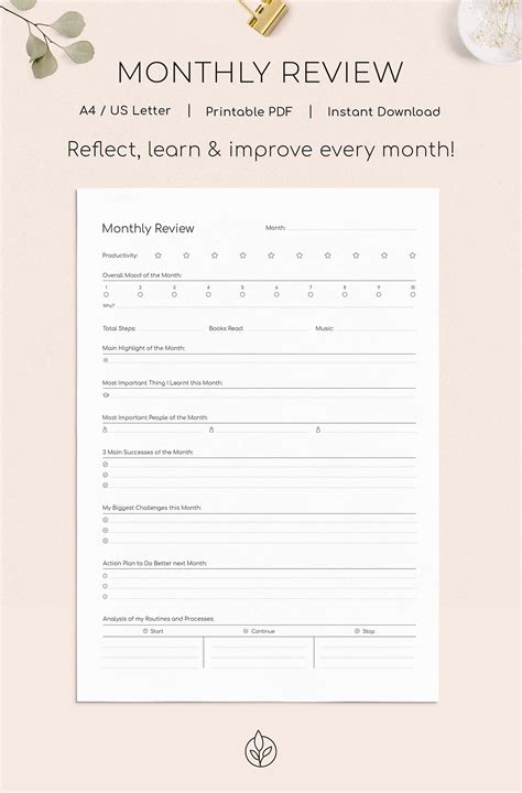 Monthly Review Monthly Reflection Minimal Printable Growth Etsy Uk