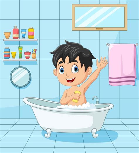 Niño Pequeño De Dibujos Animados Bañándose 8734794 Vector En Vecteezy