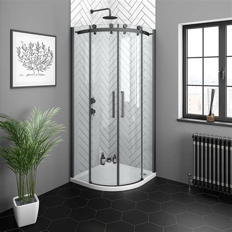 Arezzo Matt Black X Mm Frameless Quadrant Shower Enclosure