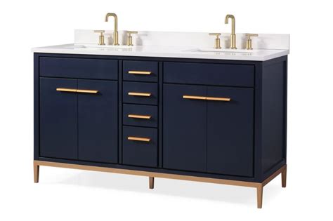 Foto di una grande stanza da bagno padronale chic con ante con bugna sagomata, ante blu, vasca da incasso. 60" Tennant Brand Modern Style Navy Blue Beatrice Double ...