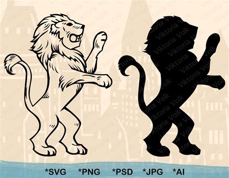 Lion SVG Standing Lion Silhouette And Outline Cut File Etsy
