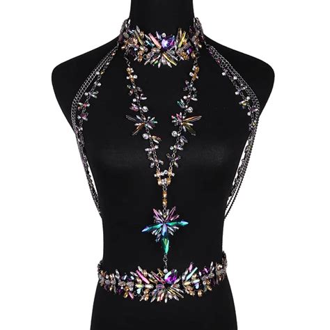 Miwens Big Brand Crystal Belly Chain Necklace Women Luxury Gems Colorful Statement Body Jewelry