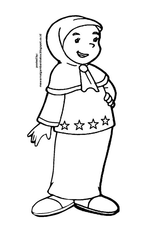 Gambar Mewarnai Gambar Sketsa Kartun Anak Muslimah 6 Jilbab Di Rebanas