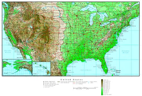 Large Detailed Road And Elevation Map Of The Usa The Usa Large