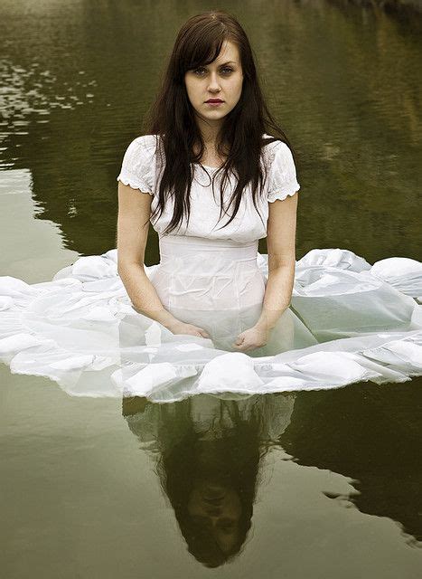 White Dress Girl In Water Wet Dress Lake Photoshoot