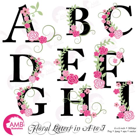 Floral Letters Greenery Alphabet Black Greenery Alphabet Clipart Floral