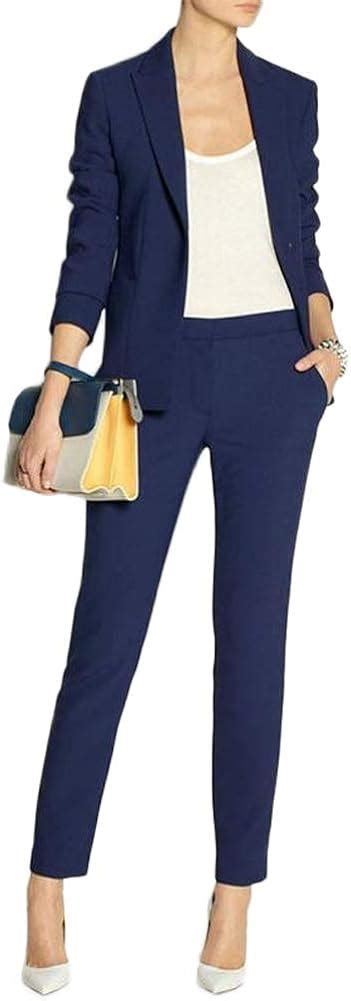 Amazon Women Suits 2 Piece Set Navy Blue Blazer Suits Tuxedo Suit