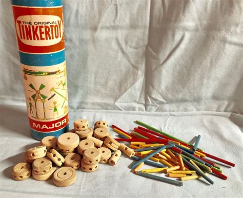 Vintage Wooden Tinkertoy Construction Set