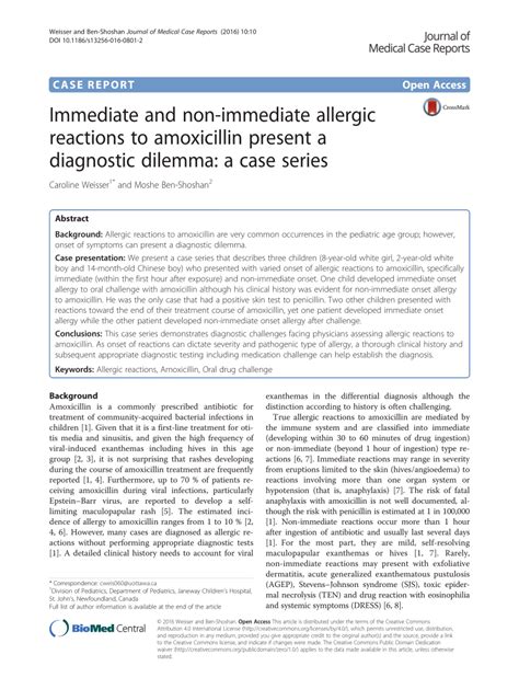 Pdf Immediate And Non Immediate Allergic Reactions To Amoxicillin
