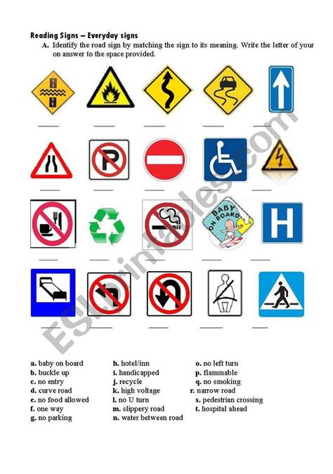 Road Signs ESL Worksheet By Krungers Road Signs Safety Signs And Symbols Drivers Education
