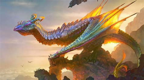 Fantasy Fiery Dragon Is Standing On Top Of Rock Hd Dreamy Wallpapers