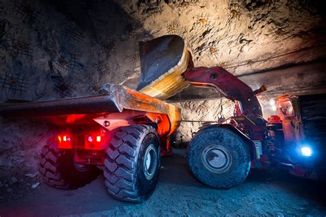 Gold Mining Underground Loading Truck With Golden Ore In The Tunnel