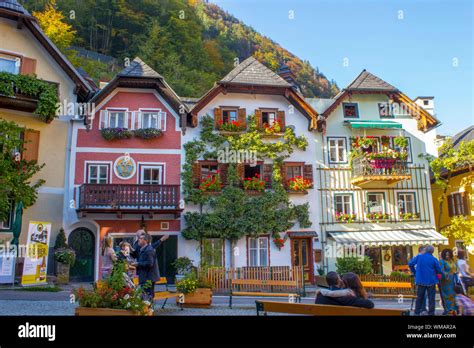 Colorful And Picturesque Square In Hallstatt Austria Stock Photo Alamy