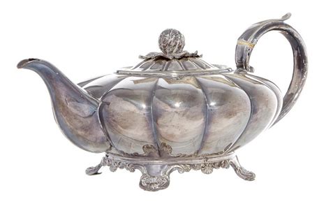 An Old Sheffield Plate Melon Shaped Teapot Circa 1800 By Dan