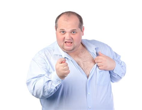 Fat Man In A Blue Shirt Showing Obscene Gestures Stock Image Image
