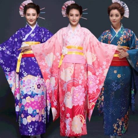 Purple Blue Pink Party Cosplay Cotume Japanese Kimono Women Yukata Traditional Japanese Kimonos