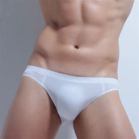 Wj Mens Underwear Ice Silk Seamless Mens Briefs Simple Solid Color Ultra Thin Fabric