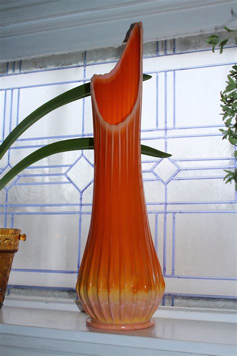 Large Orange Glass Vase 22 75 Vintage Mid Century Modern Swung Glass
