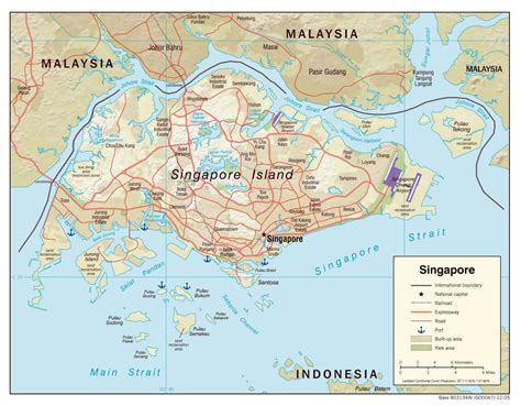 Large Political Map Of Singapore With Relief Roads Railroads