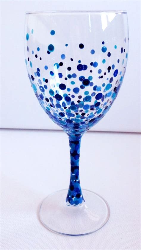 Sale Hand Painted Blue Polka Dot Set Wine Glasses Set 2