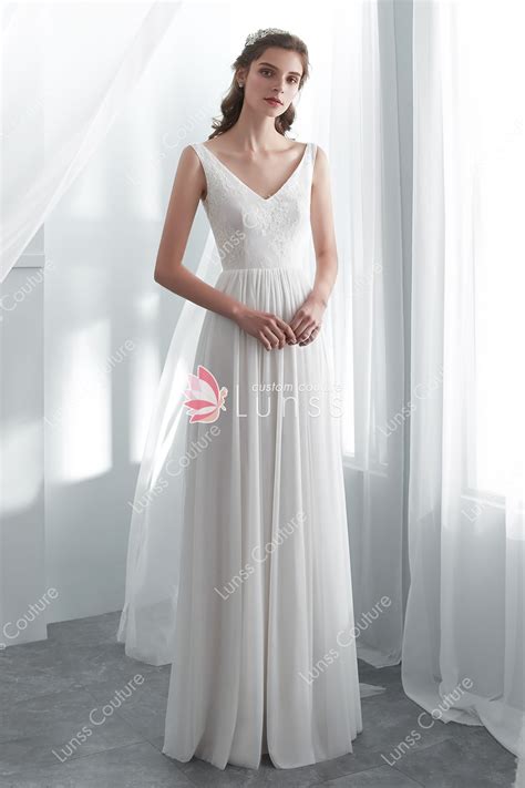 Ivory Simple Lace Net Beach A Line Wedding Dress Lunss