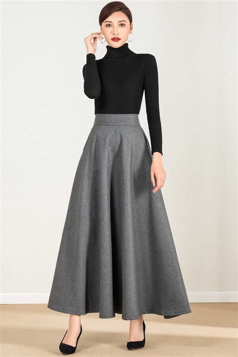 Long Maxi Wool Skirt Vintage 1950s Elastic Waist Wool Skirt Etsy