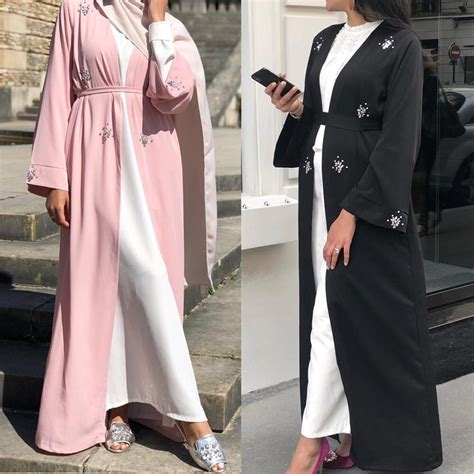 Muslim Diamonds Beading Cardigan Abaya Full Dress Kimono Long Robe Gowns Jubah Dubai Middle East